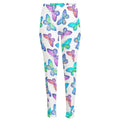 Colorful Butterfly Pattern Print High-Waisted Pocket Leggings