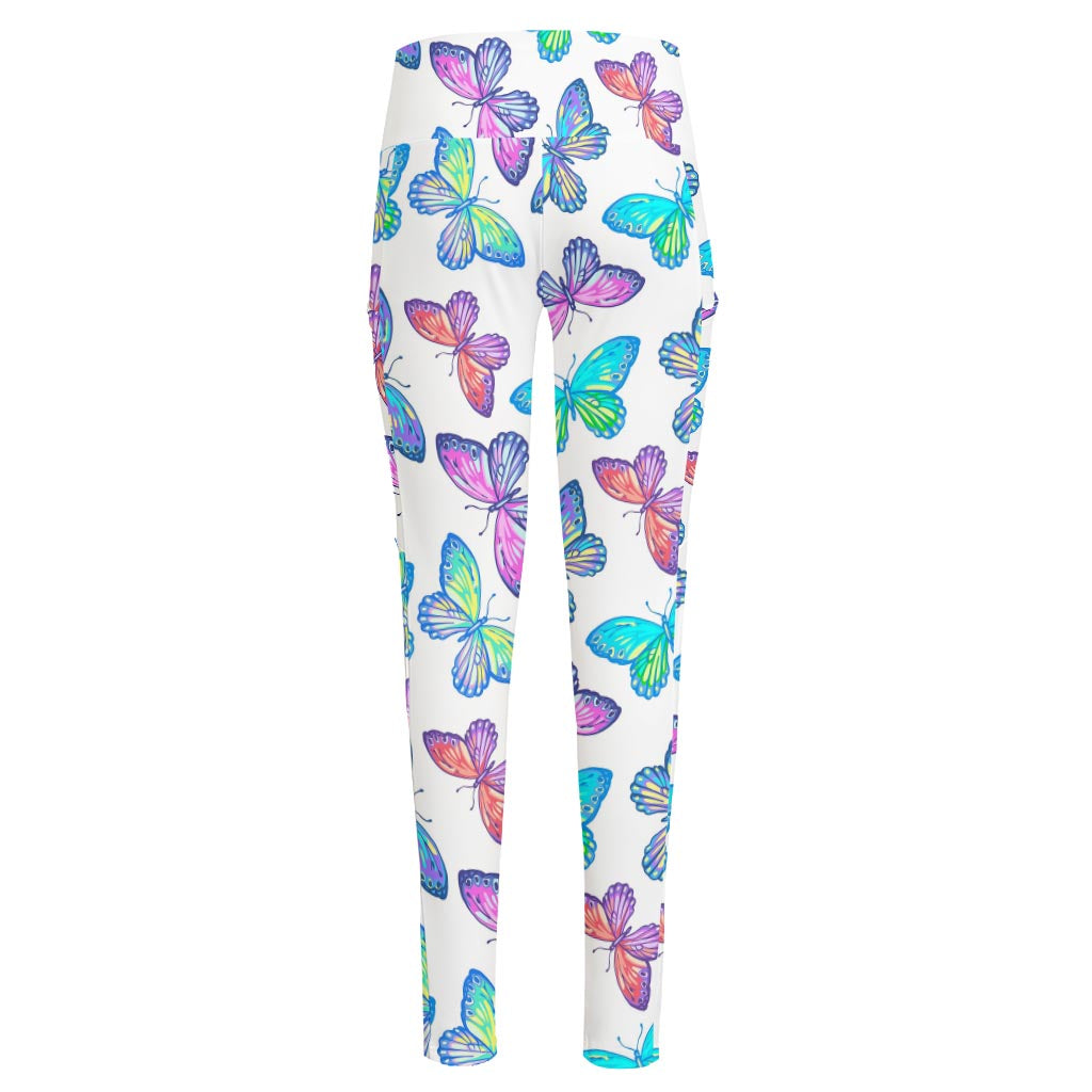 Colorful Butterfly Pattern Print High-Waisted Pocket Leggings