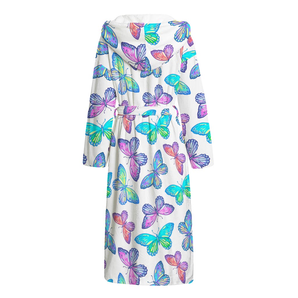 Colorful Butterfly Pattern Print Hooded Bathrobe