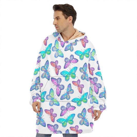 Colorful Butterfly Pattern Print Hoodie Blanket