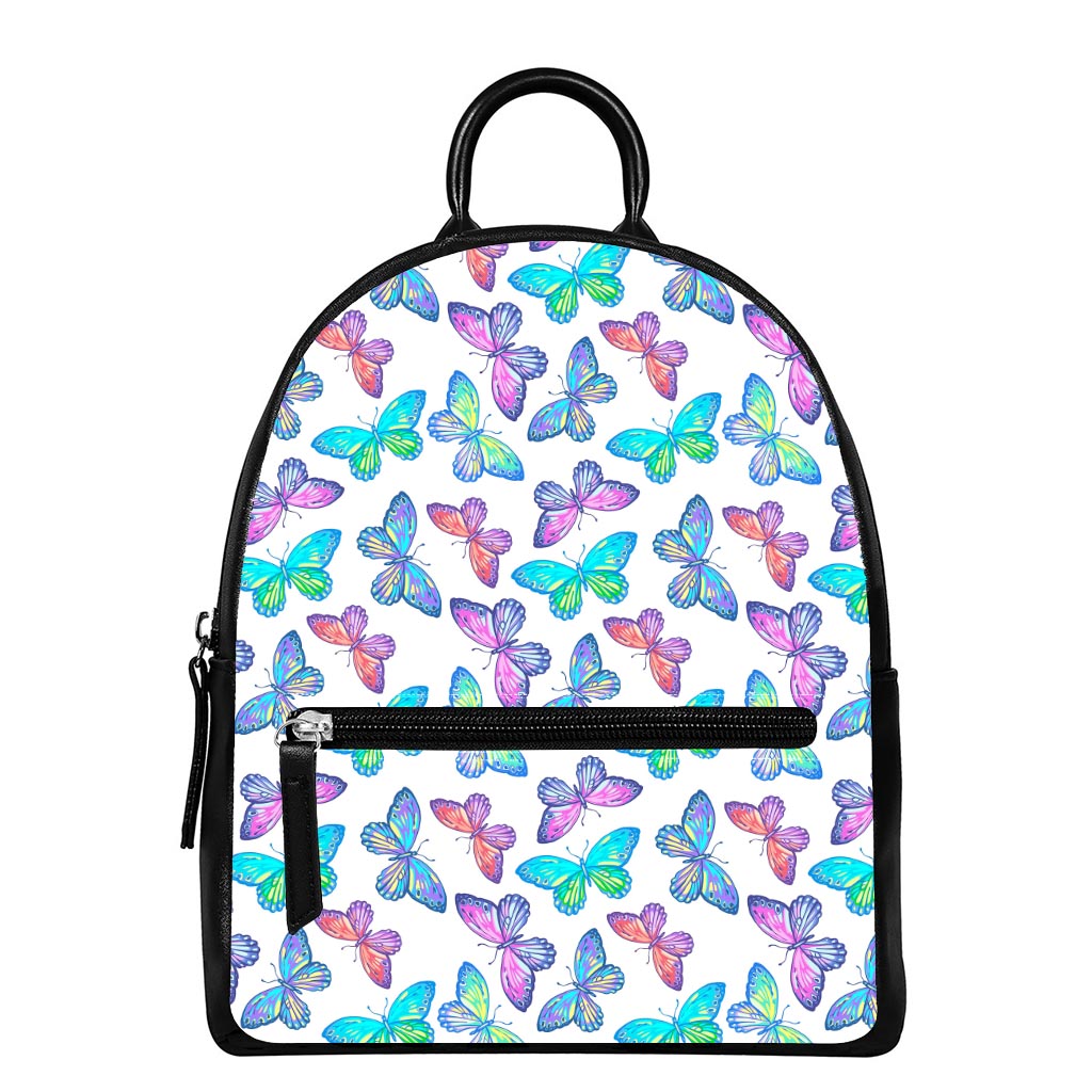 Colorful Butterfly Pattern Print Leather Backpack