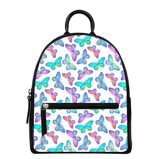 Colorful Butterfly Pattern Print Leather Backpack