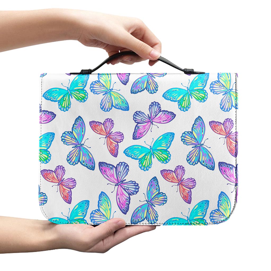 Colorful Butterfly Pattern Print Leather Bible Cover