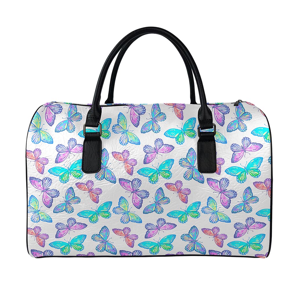 Colorful Butterfly Pattern Print Leather Duffle Bag