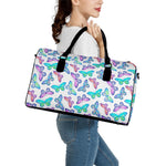 Colorful Butterfly Pattern Print Leather Duffle Bag