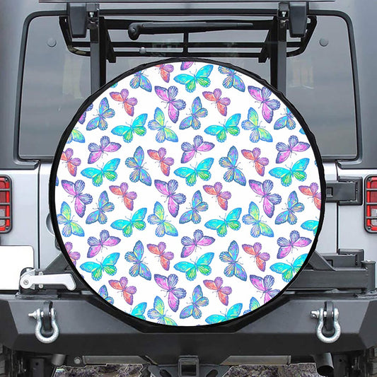 Colorful Butterfly Pattern Print Leather Spare Tire Cover