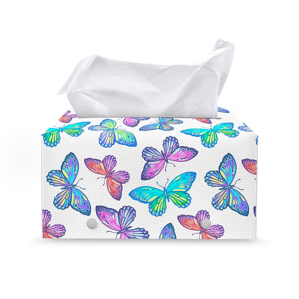 Colorful Butterfly Pattern Print Leather Tissue Box Cover