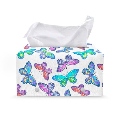 Colorful Butterfly Pattern Print Leather Tissue Box Cover