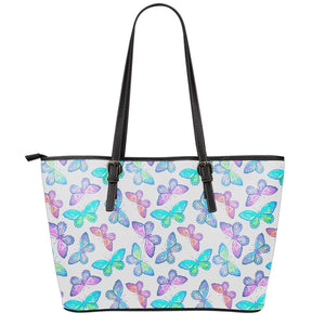 Colorful Butterfly Pattern Print Leather Tote Bag