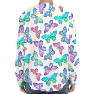 Colorful Butterfly Pattern Print Long Sleeve Baseball Jersey