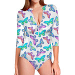 Colorful Butterfly Pattern Print Long Sleeve Swimsuit