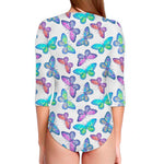 Colorful Butterfly Pattern Print Long Sleeve Swimsuit