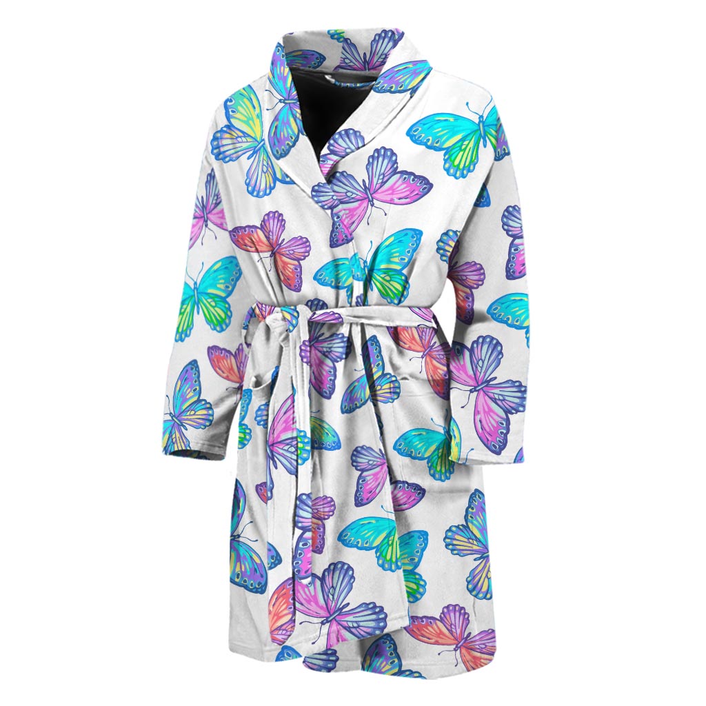 Colorful Butterfly Pattern Print Men's Bathrobe