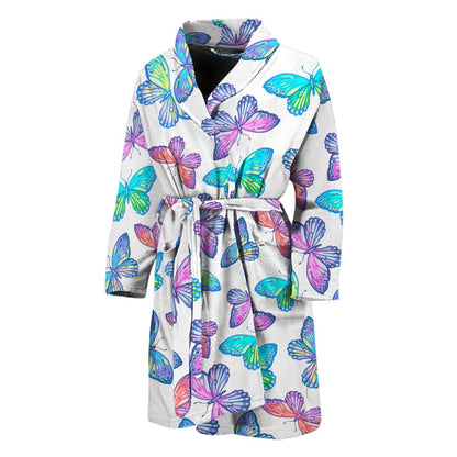 Colorful Butterfly Pattern Print Men's Bathrobe