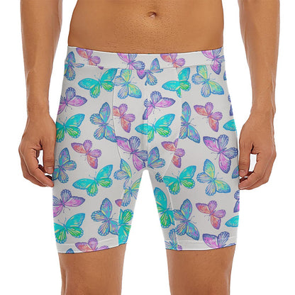 Colorful Butterfly Pattern Print Men's Long Boxer Briefs