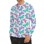 Colorful Butterfly Pattern Print Men's Long Sleeve Rash Guard