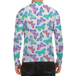 Colorful Butterfly Pattern Print Men's Long Sleeve Rash Guard