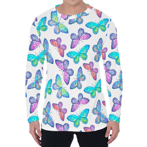 Colorful Butterfly Pattern Print Men's Long Sleeve T-Shirt