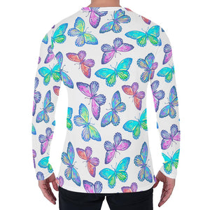 Colorful Butterfly Pattern Print Men's Long Sleeve T-Shirt