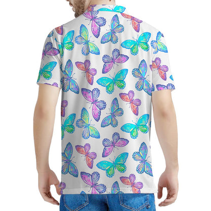 Colorful Butterfly Pattern Print Men's Polo Shirt
