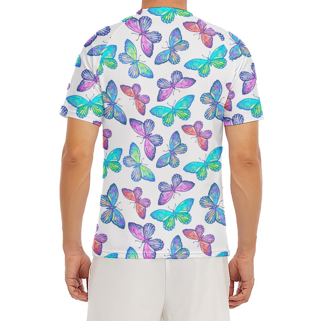 Colorful Butterfly Pattern Print Men's Short Sleeve Rash Guard