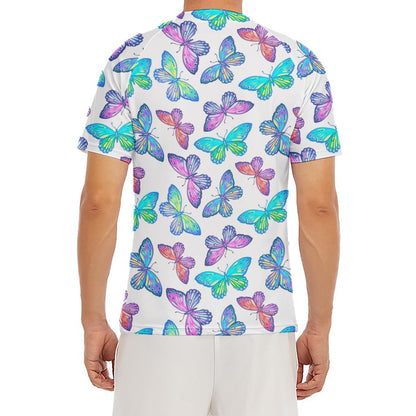 Colorful Butterfly Pattern Print Men's Short Sleeve Rash Guard