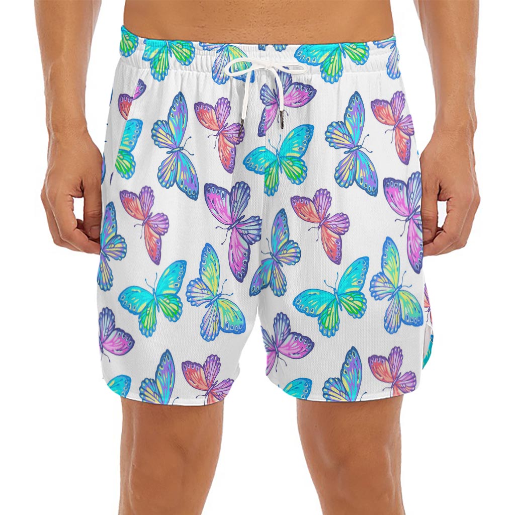 Colorful Butterfly Pattern Print Men's Split Running Shorts