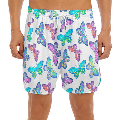 Colorful Butterfly Pattern Print Men's Split Running Shorts