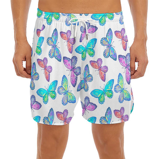 Colorful Butterfly Pattern Print Men's Split Running Shorts