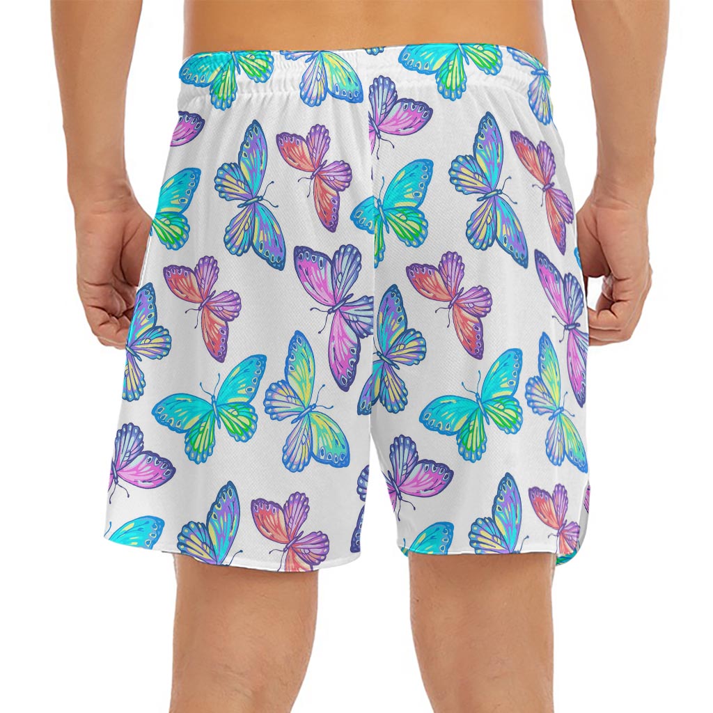 Colorful Butterfly Pattern Print Men's Split Running Shorts