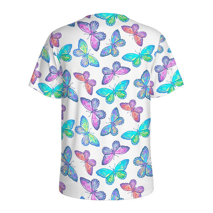 Colorful Butterfly Pattern Print Men's Sports T-Shirt
