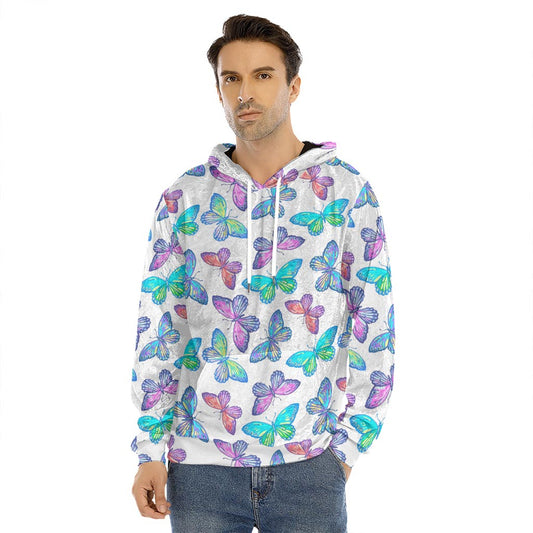 Colorful Butterfly Pattern Print Men's Velvet Pullover Hoodie