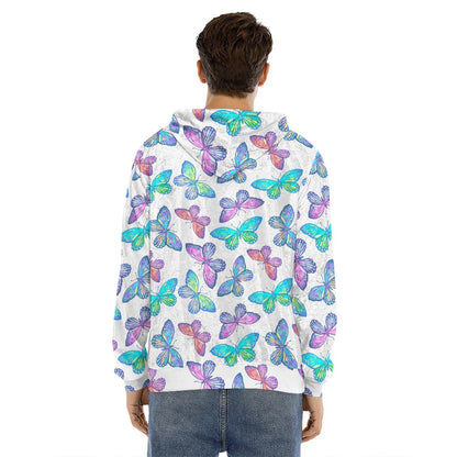 Colorful Butterfly Pattern Print Men's Velvet Pullover Hoodie