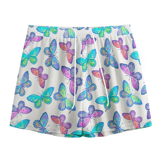 Colorful Butterfly Pattern Print Mesh Shorts