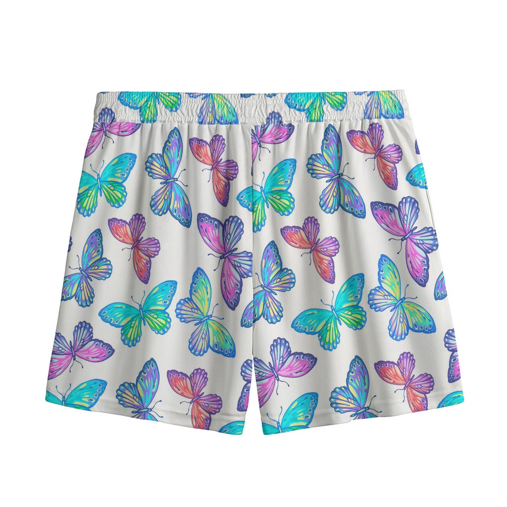 Colorful Butterfly Pattern Print Mesh Shorts