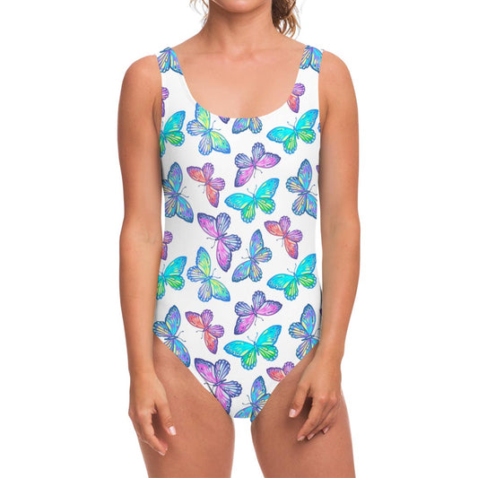 Colorful Butterfly Pattern Print One Piece Swimsuit