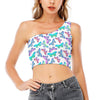 Colorful Butterfly Pattern Print One Shoulder Crop Top