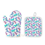 Colorful Butterfly Pattern Print Oven Mitt And Pot Holder Set