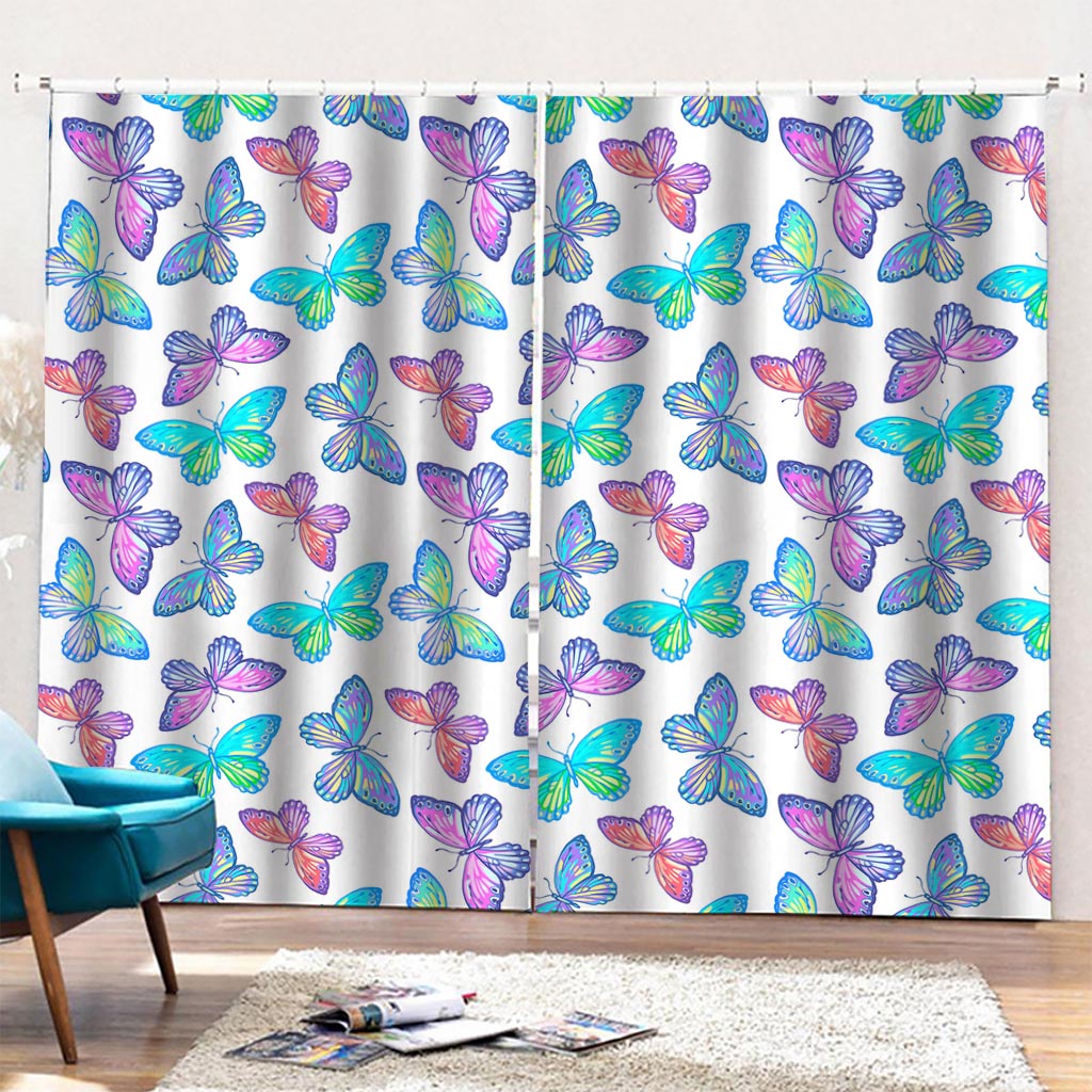 Colorful Butterfly Pattern Print Pencil Pleat Curtains