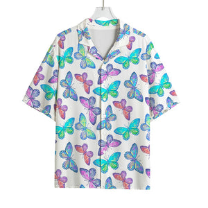 Colorful Butterfly Pattern Print Rayon Hawaiian Shirt