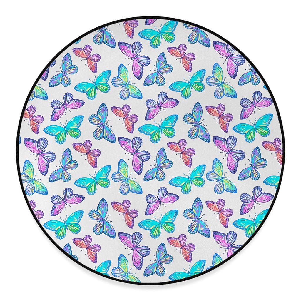 Colorful Butterfly Pattern Print Round Floor Mat