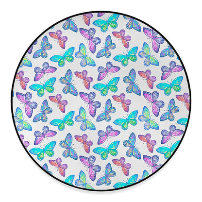 Colorful Butterfly Pattern Print Round Floor Mat