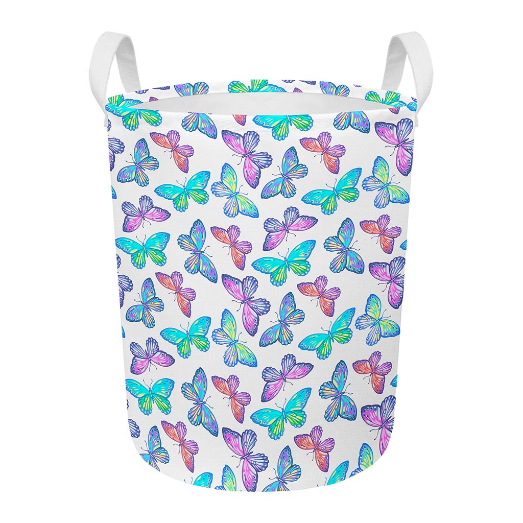 Colorful Butterfly Pattern Print Round Laundry Basket
