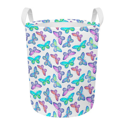 Colorful Butterfly Pattern Print Round Laundry Basket