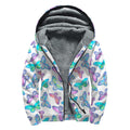 Colorful Butterfly Pattern Print Sherpa Lined Zip Up Hoodie