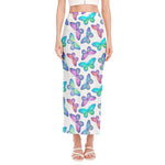 Colorful Butterfly Pattern Print Side Slit Maxi Skirt