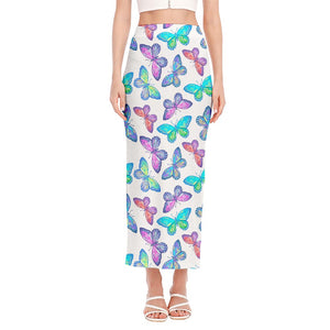 Colorful Butterfly Pattern Print Side Slit Maxi Skirt