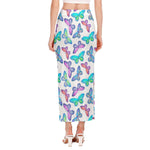 Colorful Butterfly Pattern Print Side Slit Maxi Skirt