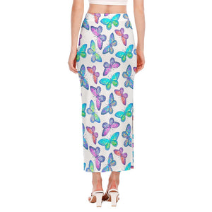 Colorful Butterfly Pattern Print Side Slit Maxi Skirt