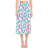 Colorful Butterfly Pattern Print Side Slit Midi Skirt